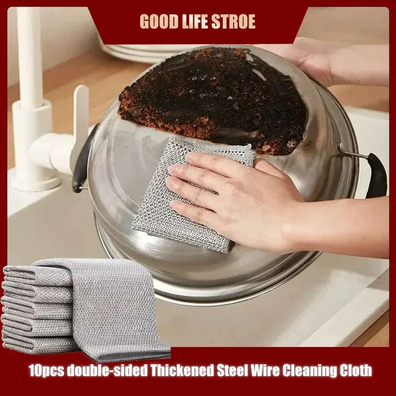 10Pcs Double Sided Thickened Steel Wire Cleaning Cloth