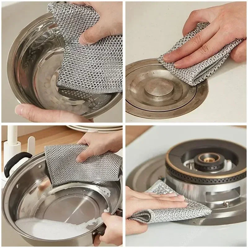 10Pcs Double Sided Thickened Steel Wire Cleaning Cloth